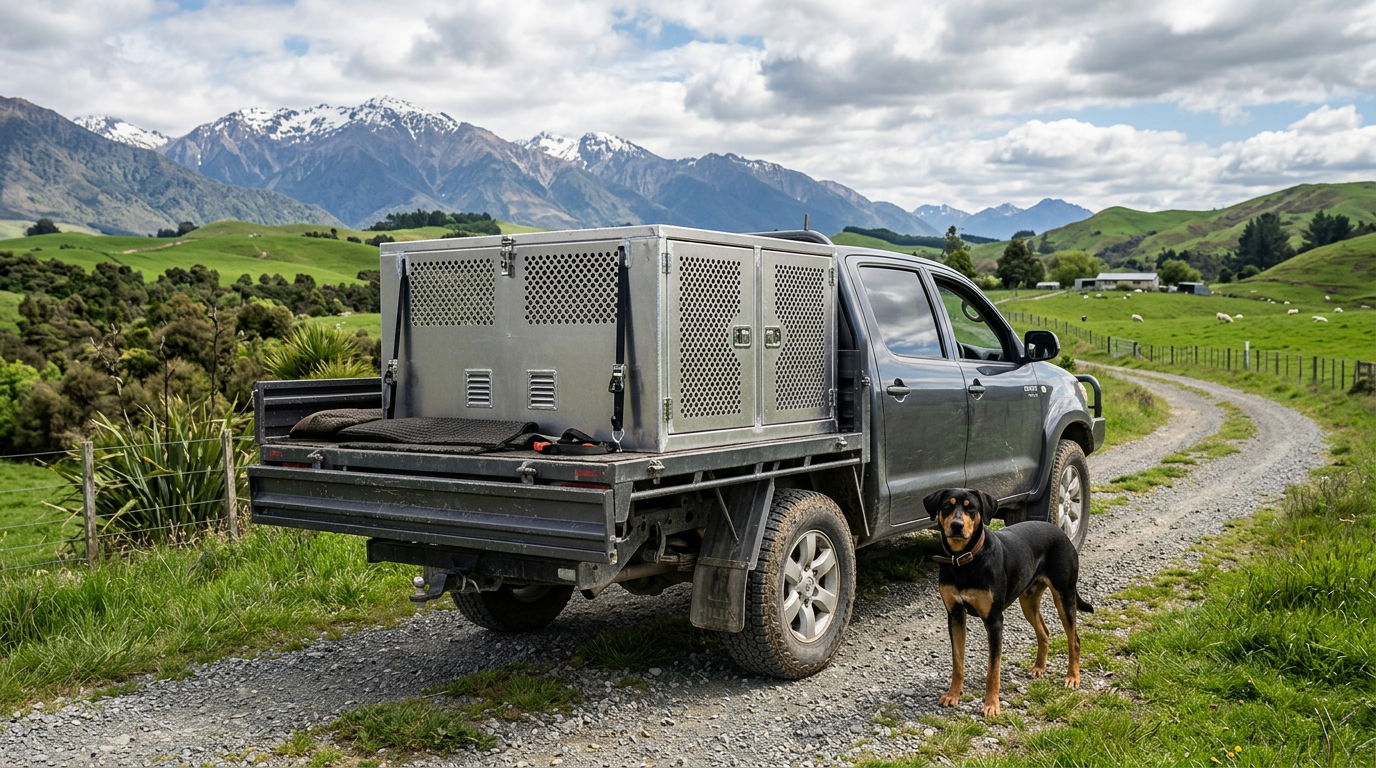 Custom aluminium dog box for a ute in New Zealand
